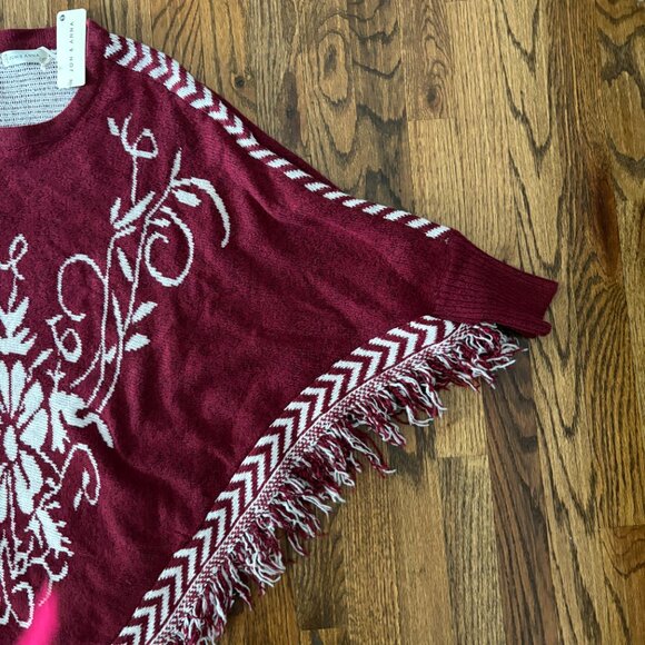 Jon & Anna Women’s Sweater Poncho Jon & Anna Red and White with Fringe O/S NWT - Picture 5 of 9